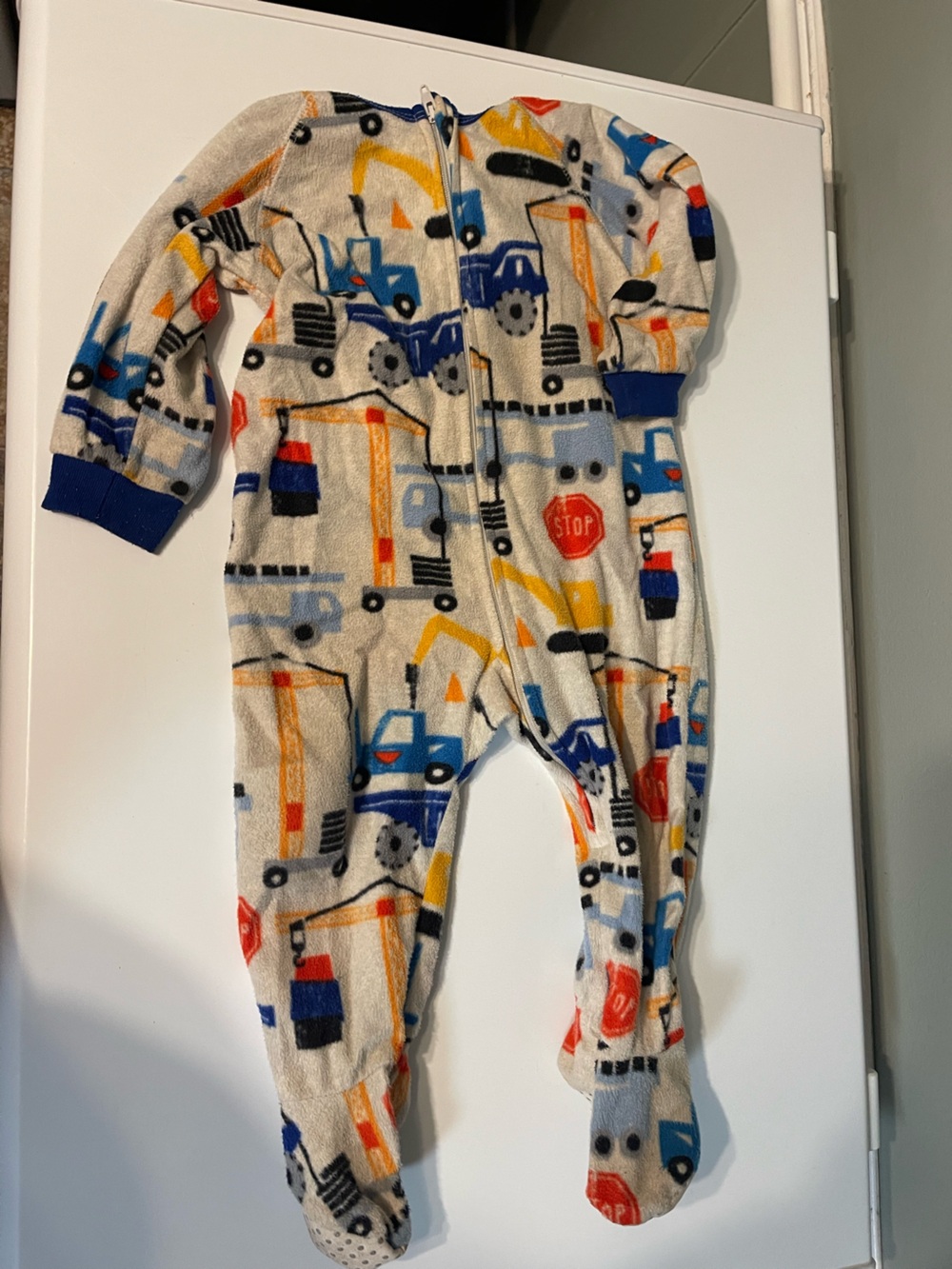 Cozy Cream Construction Print Fleece One-Piece Pajamas